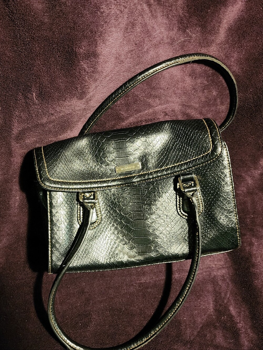 Vintage Liz Claiborne Black Faux Crocodile Leather Handbag Shoulder Bag